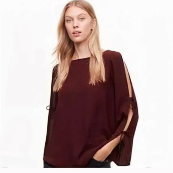 Wilfred Pozzi Maroon Coloured Open Tie Sleeve Blouse - Size S - Picture 1 of 12